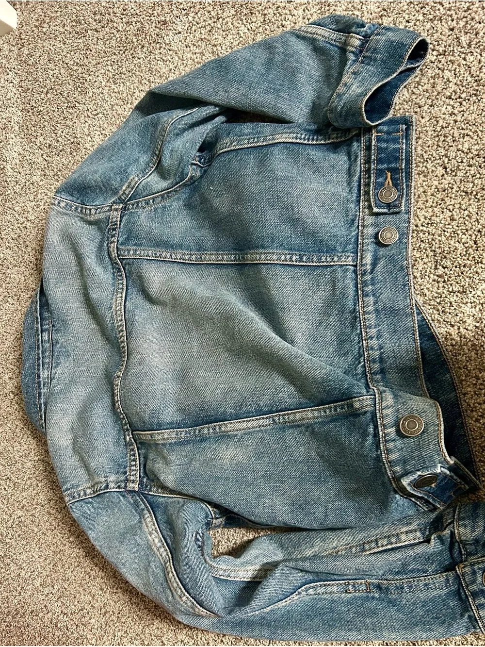 Old Navy Distressed Denim Jean Jacket with Smiley and Rainbow Accents